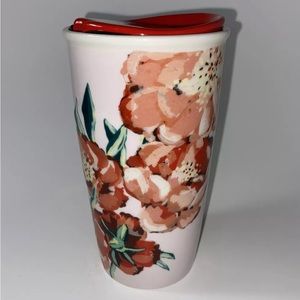Starbucks 2015 Poppies Ceramic Tumbler Red Lid 10oz Floral Cup Mug Travel